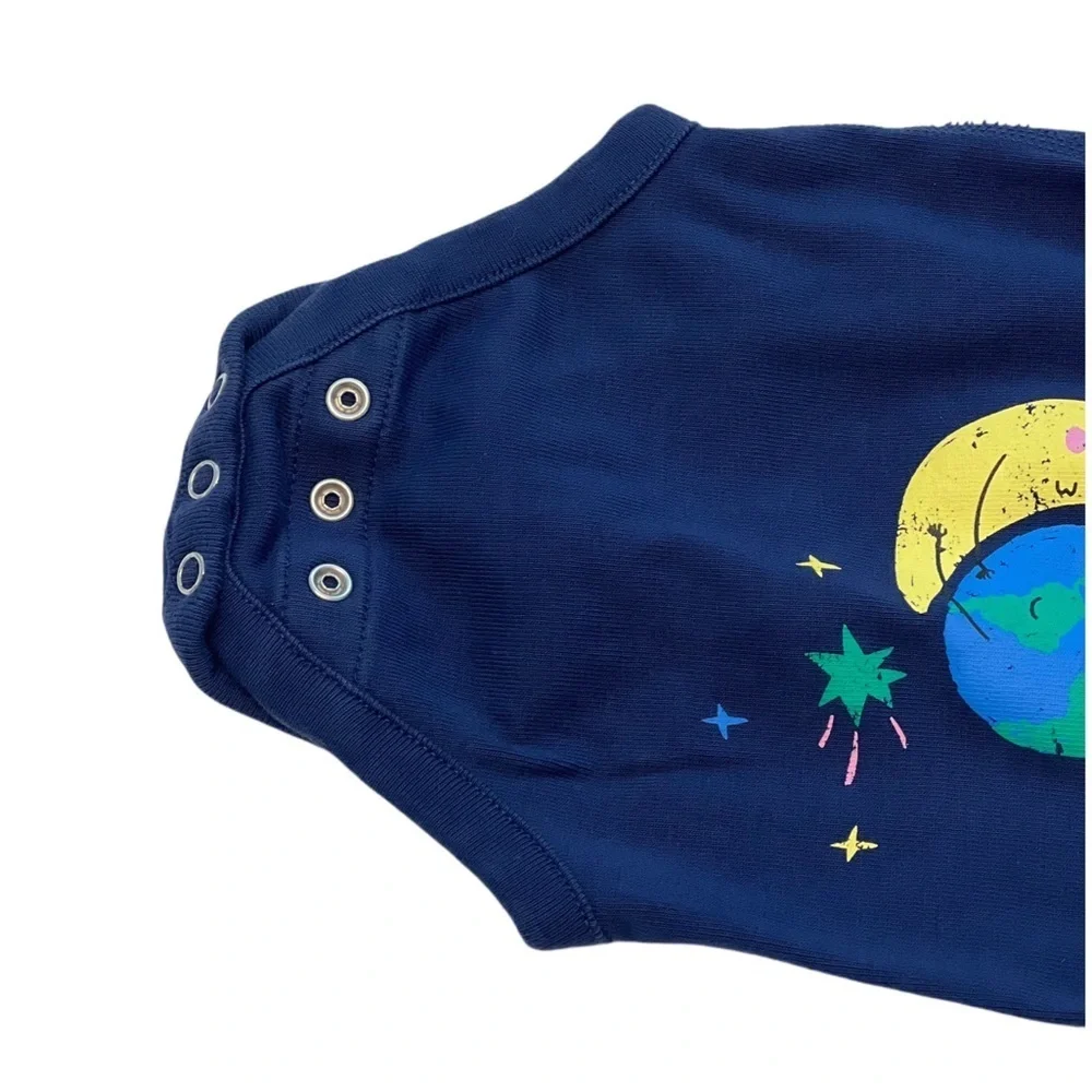 Hanna Andersson Navy Blue Moon & Earth 100% Organic Cotton Baby Bodysuit 0-3 M